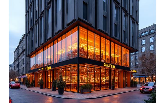 Büyük, ferah bir restoranın dış cephesi, Kanat Evim logosuyla