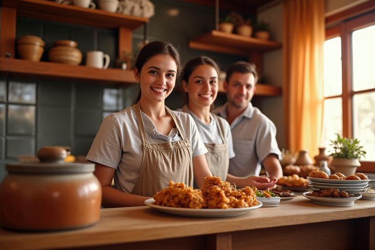 Kanat Evim ailesinin 2008 yılında Bursa'da küçük bir tavuk restoranının başında duran mutlu anı.