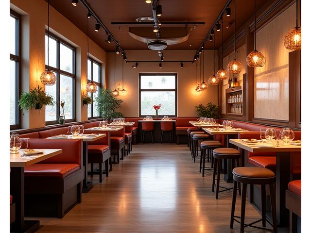 Kanat Evim marka renklerinde dizayn edilmiş modern restoran iç mekanı