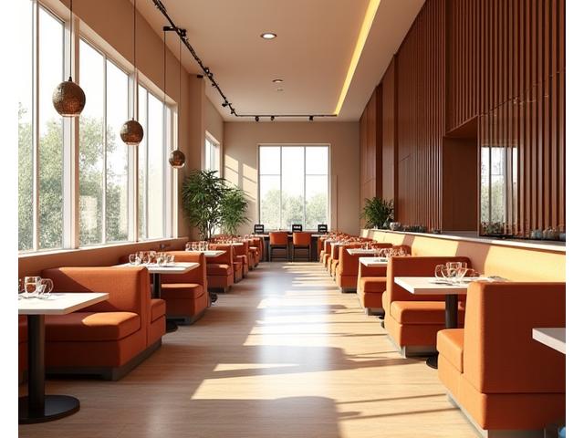 Modern restoran içi tasarım, 3D modelleme görüntüsü