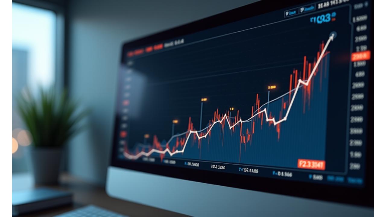 Büyüyen bir grafik ve para simgeleriyle dolu bir finansal gösterge tablosu